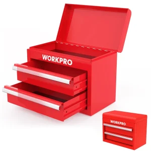 WORKPRO Mini Metal Tool Box with 2 Drawers and Top Storage – Gifts for Christmas