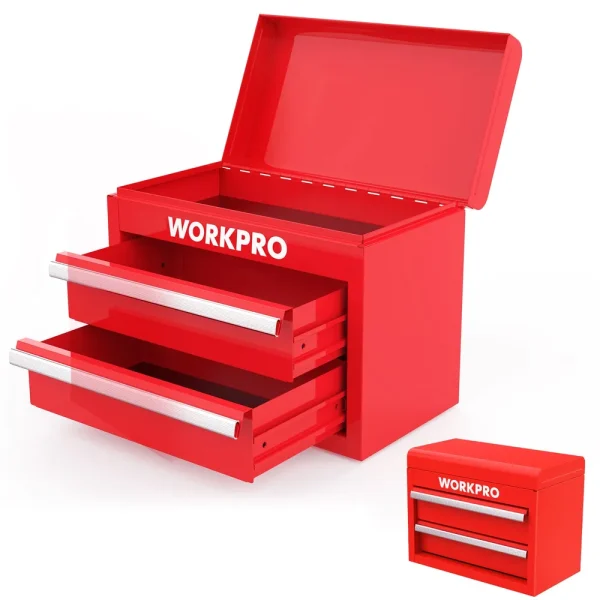 WORKPRO Mini Metal Tool Box with 2 Drawers and Top Storage – Gifts for Christmas