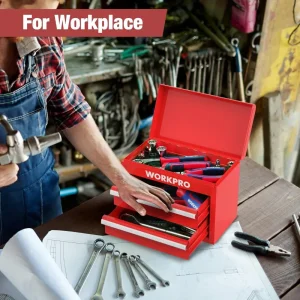 WORKPRO Mini Metal Tool Box with 2 Drawers and Top Storage – Gifts for Christmas - view 2