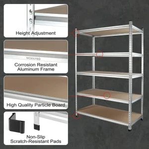 WORKPRO 5-Tier Adjustable Aluminum Alloy Shelf Storage Shelving Unit, 48”W x 24”D x 72”H - view 3