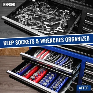 WORKPRO 8-Piece Magnetic Socket Organizer and Metric SAE Wrench Organizer Set, 1/4″, 3/8″, 1/2″ Driv - view 2