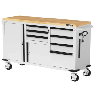 WORKPRO 62″ x 20″ 7-Drawer & 2-Door Rolling Tool Storage Cabinet with Power Strip, Locking System – 1000 lbs Capacity