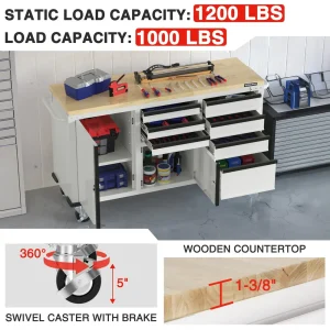 WORKPRO 62″ x 20″ 7-Drawer & 2-Door Rolling Tool Storage Cabinet with Power Strip, Locking System –  - view 4