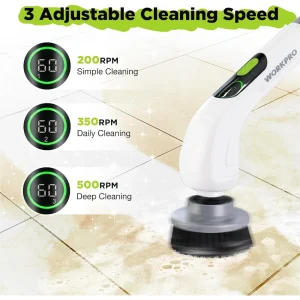 WORKPRO Cordless Electric Spin Scrubber with Long Adjustable Handle & 3-Speed, 8 Replaceable Brush Heads - view 4