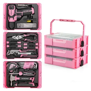 WORKPRO 43-Piece Cordless 8V Drill Driver Home Tool Set with Stackable Tool Box – Pink Ribbon - view 2
