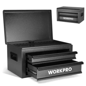 WORKPRO 15 Inch Heavy Duty Metal Tool Box with 2 Drawers & 1 Top Storage