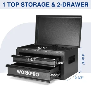 WORKPRO 15 Inch Heavy Duty Metal Tool Box with 2 Drawers & 1 Top Storage - view 2