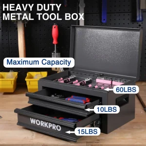 WORKPRO 15 Inch Heavy Duty Metal Tool Box with 2 Drawers & 1 Top Storage - view 3