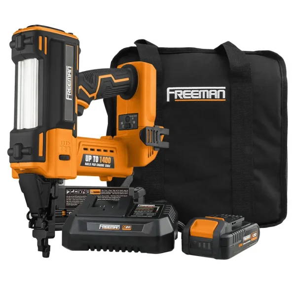 Freeman PE20V2118G2 20 Volt Cordless 2-in-1 18-Gauge 2″ Nailer / Stapler Kit with Lithium Ion Battery, Charger, Bag, ...