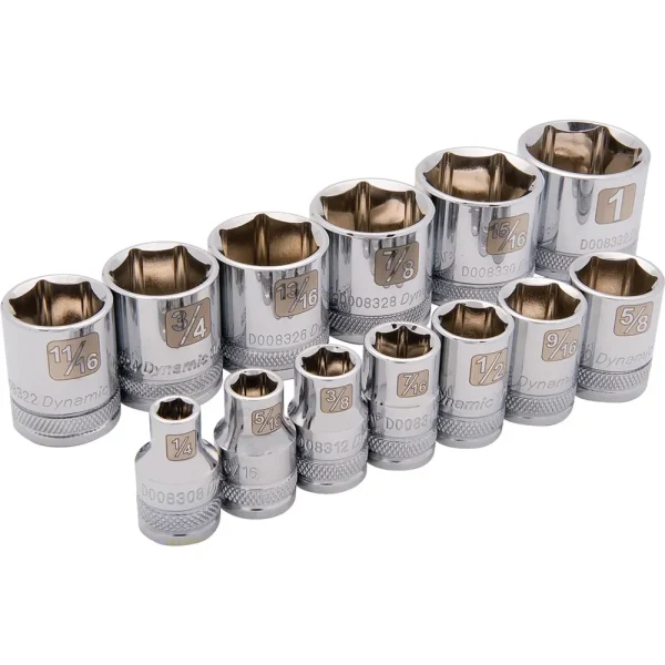 Dynamic Tools 3/8″ Drive 13 Piece 6 Point, Standard SAE Socket Set, 1/4″ – 1″ (D010000)
