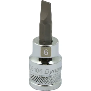 Dynamic Tools 3/8″ Drive Slotted Head, Sl6 Bit Standard Length, Chrome Finish Socket (D006106)