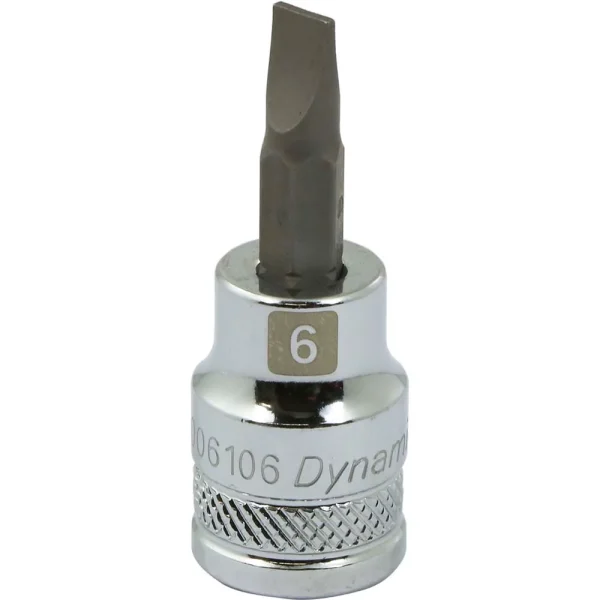 Dynamic Tools 3/8″ Drive Slotted Head, Sl6 Bit Standard Length, Chrome Finish Socket (D006106)
